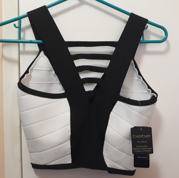 NWT BEBE Black & White Stretch Bandage Crop Top - Picture 2 of 4